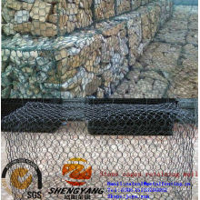 Controle inundação forte revestido de PVC gaiolas de pedra reno hexagonal fio tecido gabião malha barreira parede gaiolas de pedra para a parede de retenção